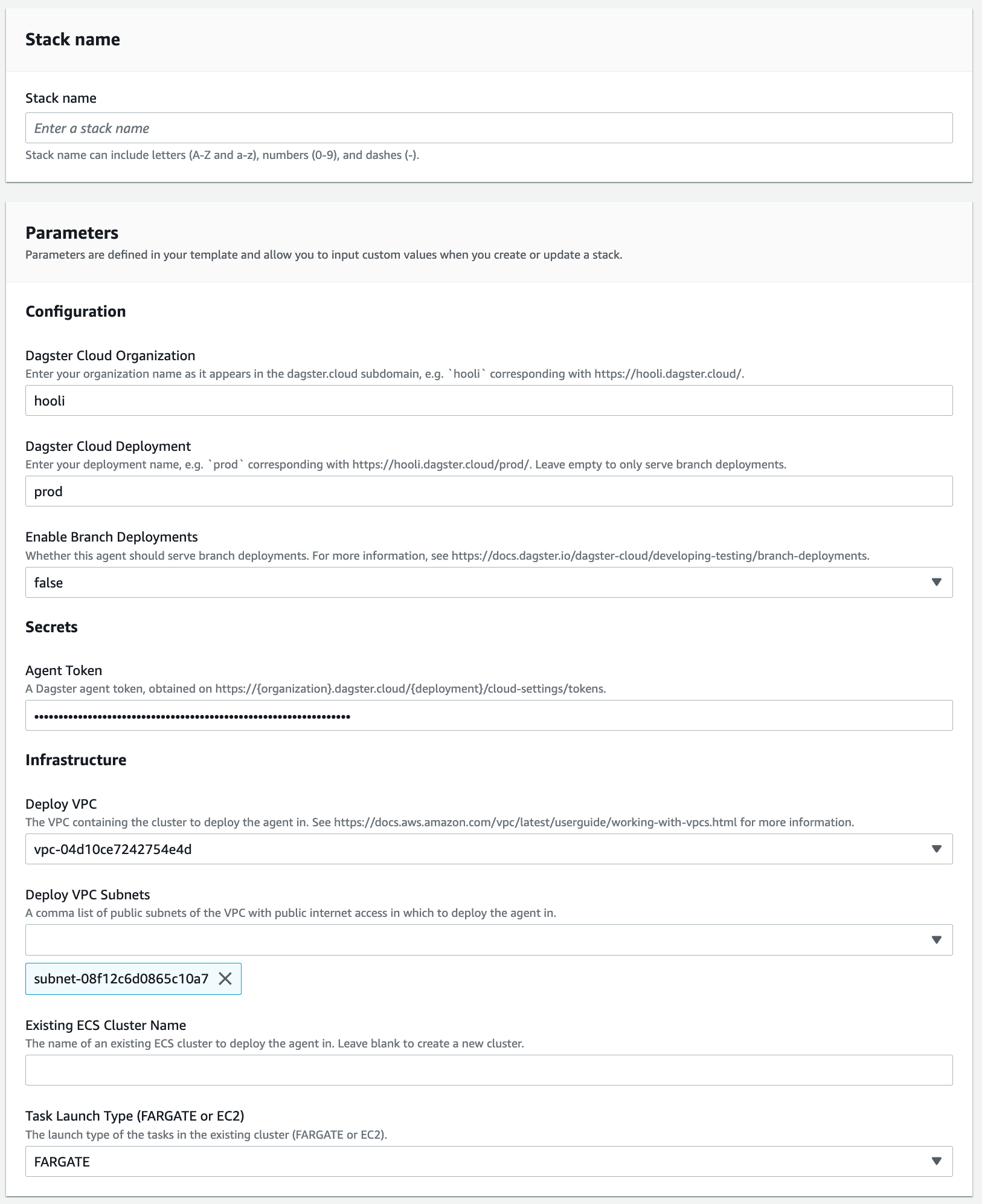 Example Configuration for the ECS Agent CloudFormation Template